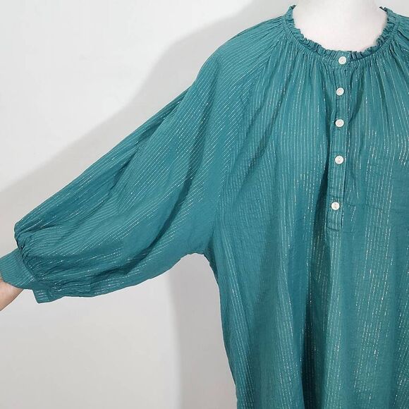 a.n.a Blue Boho Blouse with Full Sleeves Size XL Tall Blue and Silver Top - Picture 5 of 10